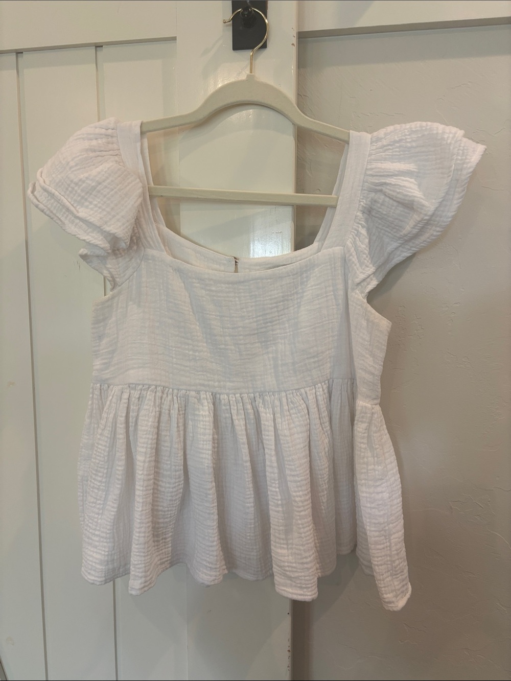 Pinch White Puff-Sleeve Square Neck Peplum Blouse
